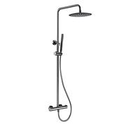 LMRJHAZ Sistema de ducha termostático, cabezal de ducha de lluvia de 10 pulgadas con rociador de ducha de mano, juego de grifo de ducha de una sola manija montado en la pared, oro cepillado, oro rosa
