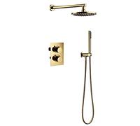 LMRJHAZ Sistema de ducha termostático, moderno latón dorado, grifo mezclador, válvula mezcladora oculta, con cabezal de ducha y manguera de ducha, 8 pulgadas, 8 pulgadas