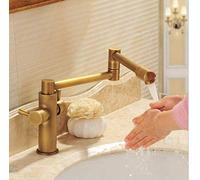 LMRJHAZ Toque de mezcladora Modern Retro Decoration Retro Kitchen Faucet plegable 360 grados de vegetales giratorios grifo caliente y fría cubierta de doble mango montado en la cubierta (color: latón