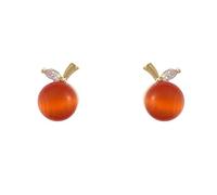 LMRJHAZM 18G Dainty Fruit's Cat's Eye Tiny Stat Pendientes para mujeres 925 Post de plata esterlina Pin hipoalergénico Hoja de manzana Pequeño cartílago Joya de perforación lindas