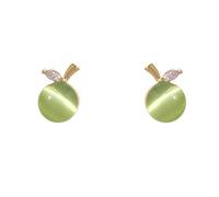 LMRJHAZM 18G Dainty Fruit's Cat's Eye Tiny Stat Pendientes para mujeres 925 Post de plata esterlina Pin hipoalergénico Hoja de manzana Pequeño cartílago Joya de perforación lindas