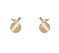 LMRJHAZM 18G Dainty Fruit's Cat's Eye Tiny Stat Pendientes para mujeres 925 Post de plata esterlina Pin hipoalergénico Hoja de manzana Pequeño cartílago Joya de perforación lindas