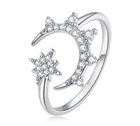 LMRJHAZM 925 Sterling Star Minimalista Star Moon Open Ajustable Anillo de Promesa