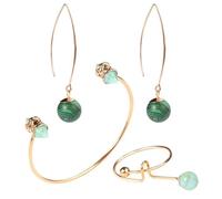 LMRJHAZM Girl Products - Juego de joyas de piedra de malaquita natural para mujer, colgante redondo étnico, pulseras abiertas, juego de aretes de anillo y aretes colgantes de lujo