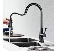 LMRJHAZM Grifo de cocina con pulverizador de pulverización negro caliente y frío 2 modos 360 ° Rotación de un solo orificio grifos de latón para fregaderos de cocina-B (D)
