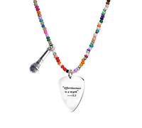 LMRJHAZM Joyas Colorido Pele de Guitarra con Cuentas para niñas Regalos de adolescencia para Adolescentes Hecho a Mano Personalizada de Acero Inoxidable Nota Colgante Colgante Bohemio niñas para