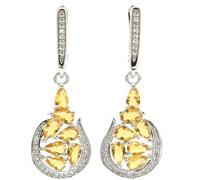 LMRJHAZM Joyas para Mujeres Citrine Topaz Cz Regalos para Mujeres Pendientes Plateados Joyas para Mujeres