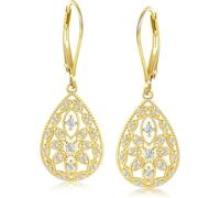 LMRJHAZM Pendientes colgantes de lágrima de plata hipoalergénica para mujeres - joyas de palanca de filigrana de circonía cúbica, elegantes pendientes de caída para diariamente/boda/regalos (Día de