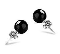 LMRJHAZM Pendientes de tuerca para mujer, joyería 925, cuentas redondas, jaspe verde, ágata negra, joyería fina, elegante forma redonda