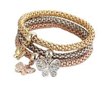 LMRJHAZM Pulsera de bloqueo con llave para mujeres y hombres - 925 STERLING SILVER 3Colors/Lot Árbol Pulsero de cristal Búho Llave Música Música Nota Butterfly Heart Charm Bangle, Lock and Key Collar