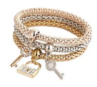 LMRJHAZM Pulsera de bloqueo con llave para mujeres y hombres - 925 STERLING SILVER 3Colors/Lot Árbol Pulsero de cristal Búho Llave Música Música Nota Butterfly Heart Charm Bangle, Lock and Key Collar