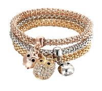 LMRJHAZM Pulsera de bloqueo con llave para mujeres y hombres - 925 STERLING SILVER 3Colors/Lot Árbol Pulsero de cristal Búho Llave Música Música Nota Butterfly Heart Charm Bangle, Lock and Key Collar