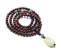 LMRJHAZM Pulsera de sándalo Rojo Natural 108 con Colgante de nefrita, Collar de Pulsera de Madera con Cuentas de Mala Budista para Yoga, 8 mm