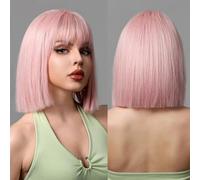 Lmrysalque Peluca de pelo corto y liso, estilo bobo sin rastro, para mujer, para cosplay, fiesta, uso diario, 33 cm, color rosa