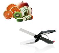 LMSAWK Cortador inteligente 2 en 1, tijeras con tabla, cuchillo de cocina con mini tabla de cortar, para ensaladas, verduras, carne, maíz, patatas y pan, color negro
