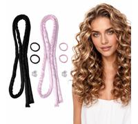 LMSAWK Set de 2 Heatless Curls, Cinta Rizadora sin Calor para la Noche con Pinzas y Gomas, Kit de Rulos sin Calor para Pelo Largo y Medio, Negro y Rosa Empolvado