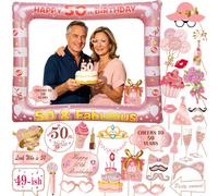 LMSHOWOWO 30 Piezas Photocall Cumpleaños 50 Años, Marcos Photocall Inflable Oro Rosa, Purpurina Photo Booth Props, para 50 Cumpleaños Decoración