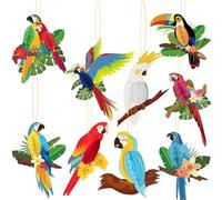 LMSHOWOWO 9 Piezas Decoración de Pájaros Tropicales, Decoración de Loros Tropicales, Decoraciones Loro Colgante, Tropical de Pájaro Hawaiano, para Hogar Fiestas de Verano Beach Luau Party