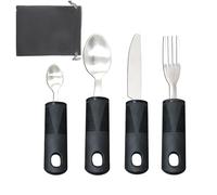 LMSHOWOWO Juego de cubiertos con asas extra anchas de fácil agarre, color negro, cómodos agarres adaptables para comer, para discapacitados, ayuda ideal para comer, para adultos, ancianos, artritis