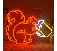LMSIGNLY Cartel de neón de ardilla de cerveza para decoración de pared, bar, luz neón, naranja, ardilla, vino, luz LED, animal, letrero de neón para bar, dormitorio, habitación infantil, sala de