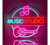 LMSIGNLY Cartel de neón para decoración de pared, estudio musical, letras, luz de neón, regulable, luces de neón, luces de neón, notas rosas, letreros de luz de neón para estudio de música, música en