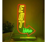 LMSIGNLY Letrero de neón "Eat Here" para decoración de pared, luz de neón de cocina, letreros de neón LED coloridos, flechas de neón LED para iluminación de restaurante, cocina, decoración de sala de