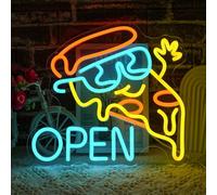 LMSIGNLY Pizza Open Neon Cartel para Decoración de Pared Pizza LED Cartel Comida Luminoso Letrero Neón Regulable USB Operado Colorido LED Luz de Neón para Restaurantes Cocinas Tiendas Fiesta