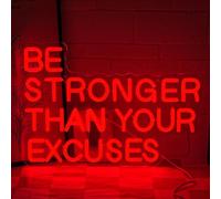 LMSIGNLY Sea más fuerte que tus excusas Letrero de neón para decoración de pared Luz de neón para gimnasio Letra de neón roja Luz LED de intensidad variable para gimnasio Club de