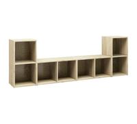 LMTYOENFG Juego de 4 armarios para TV, roble Sonoma, 72 x 35 x 36,5 cm | Juego de 4 tablas bajas flexibles con aspecto de roble Sonoma, horizontal o vertical, para salón y pasillo.