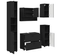 LMTYOENFG Juego de muebles de baño, 5 piezas, color negro | Juego completo de 5 piezas de madera y metal para un máximo orden en el cuarto de baño con espejo y armario alto.
