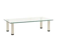 LMTYOENFG Mesa de TV de cristal templado transparente, 60 x 35 x 17 cm | Moderno monitor de cristal transparente y acero inoxidable para sala de estar y oficina. Elevador estable para portátiles y