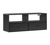 LMTYOENFG Mueble bajo para TV, color negro, 100 x 31 x 39,5 cm | Mueble de TV para sala de estar y dormitorio que ahorra espacio con estructura de metal, madera y cajones flexibles.