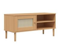 LMTYOENFG Senja - Mueble para TV (106 x 40 x 49 cm, madera de pino, aspecto | Elegante armario bajo para salón con puerta de polirratán con 3 compartimentos y acabado de madera maciza de fácil cuidado UV