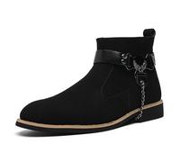 LMUIPMAA Bota de Vestir Casual Casual de Gamuza sintética para Hombre Chelsea con Cremallera y Punta Redonda y tacón bajo,Negro,38 EU