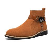 LMUIPMAA Bota de Vestir Casual Casual de Gamuza sintética para Hombre Chelsea con Cremallera y Punta Redonda y tacón bajo,Marrón,40 EU