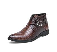 LMUIPMAA Botas Chelsea De Cuero para Hombre con Cremallera Lateral, Moda Tacones Bajos Punta Estrecha Hebilla Botines Cortos,Marrón,44 EU