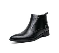 LMUIPMAA Botas Chelsea de Hombre con Cremallera Lateral, Punta Puntiaguda, Botas Chukka, Tacón Bajo, Botines de Vestir para Negocios,Negro,45 EU