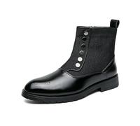 LMUIPMAA Botas Chelsea para Hombre Botas De Cuero con Cremallera Brogue Vestido Formal Botines para Hombre,Negro,39 EU