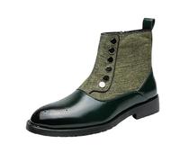 LMUIPMAA Botas Chelsea para Hombre Botas De Cuero con Cremallera Brogue Vestido Formal Botines para Hombre,Verde,42 EU