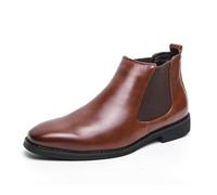 LMUIPMAA Botas Chelsea para Hombre de Cuero Brogue Tobillo Alto Botas Botas de Deslizamiento,Marrón,42 EU