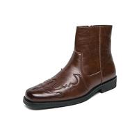 LMUIPMAA Botas clásicas Western Bordadas para Hombre, con Suela Antideslizante, Punta Cuadrada, tacón Ancho, Botas Cortas Retro con Cremallera Lateral,Marrón,38 EU