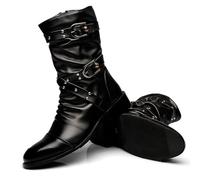 LMUIPMAA Botas De Combate para Hombre Botas De Motorista Góticos Punk Botas Militares Tácticas De Motocicleta De Cuero PU para Exteriores,Negro,41 EU
