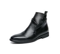 LMUIPMAA Botas de Cuero para Hombre con Correa de Hebilla Vestido Formal Negocios Casual Motocicleta Botín con Cremallera para Hombres,Negro,48 EU