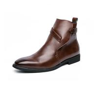 LMUIPMAA Botas de Cuero para Hombre con Correa de Hebilla Vestido Formal Negocios Casual Motocicleta Botín con Cremallera para Hombres,Marrón,39 EU