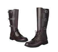 LMUIPMAA Botas De Encaje hasta La Rodilla para Hombre Motocicleta Hebilla Ajustable Botas De Combate De Invierno,Marrón,38 EU