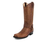 LMUIPMAA Botas De Moto con Punta Cuadrada para Hombre Botas De Equitación Bordadas Estilo Vaquero Occidental Botas De Media Pantorrilla,Marrón,43 EU