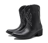 LMUIPMAA Botas de Vaquero para Hombre, Punta Afilada, tacón bajo, con Cremallera Lateral, Botas Cortas de Campo,Negro,43 EU