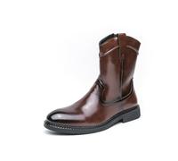LMUIPMAA Botas de Vaquero para Hombres, Punta Redonda, tacón bajo, Cremallera Lateral, clásicas, Antideslizantes, Botas Cortas del Oeste,Marrón,38 EU