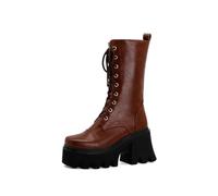 LMUIPMAA Botas Militares Altas con Suela Track Y Cordones Mujer hasta Rodillas De Plataforma Botas De Combate Invierno con Cremallera,Marrón,37 EU