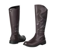 LMUIPMAA Botas Montar De hasta La Rodilla De Hombre con Tacón Bajo, Punta Redonda Altas hasta La Pantorrilla Planas Botas De Estilo Militar,Marrón,46 EU